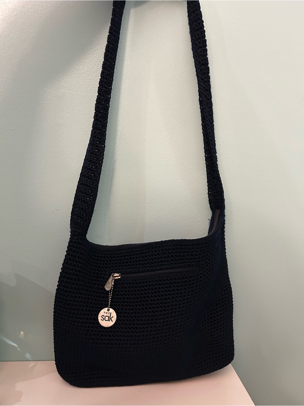 The Sak Originals Navy Blue Crochet Crossbody Bag Woven Boho Purse